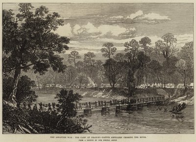 La guerra Ashantee, el campamento en Prah-Su, artillería nativa cruzando el río de John Greenaway
